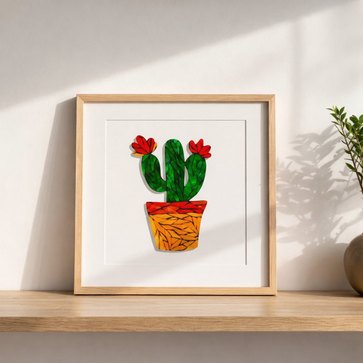 Cheerful Potted Cactus Mosaic Art Kit | DIY Glass Mosaic Kit, Premium Mica Tile Craft for Adults & Kids, Unique Home Decor Gift