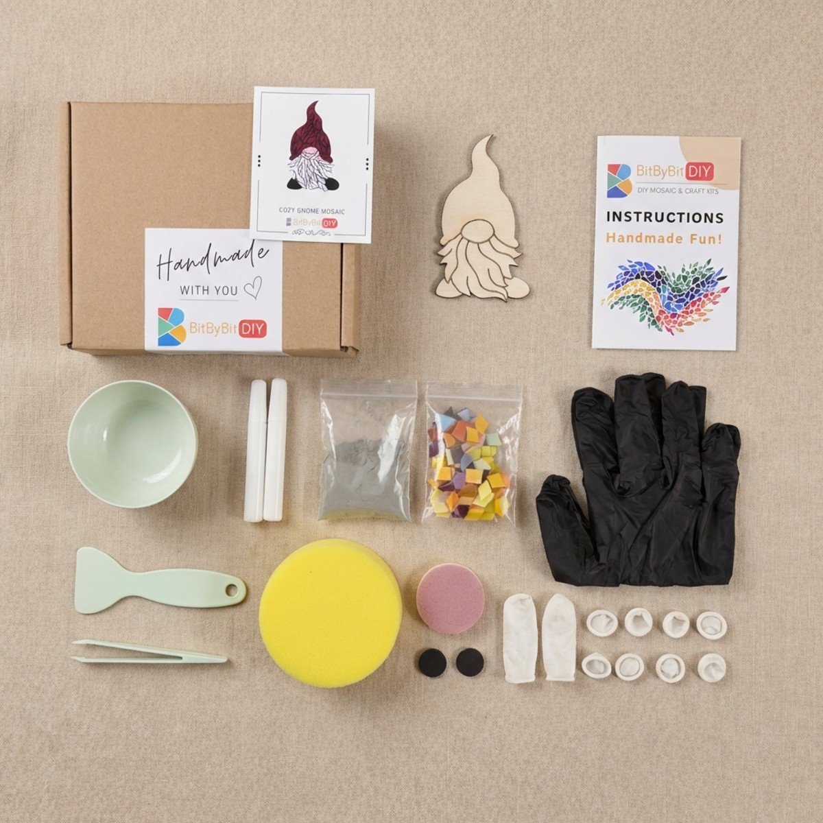 Cozy Gnome Mosaic Art Kit | DIY Glass Mosaic Kit, Premium Mica Tile Craft for Adults & Kids, Unique Home Decor Gift