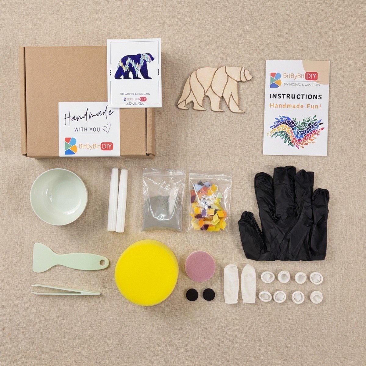 Steady Bear Mosaic Art Kit | DIY Glass Mosaic Kit, Premium Mica Tile Craft for Adults & Kids, Unique Home Decor Gift