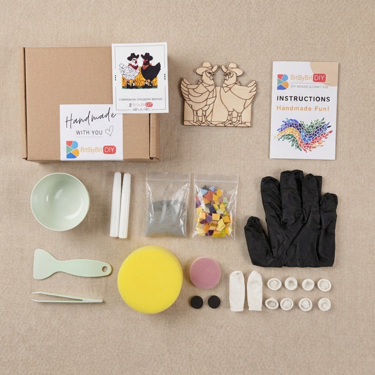 Companion Chickens Mosaic Art Kit | DIY Glass Mosaic Kit, Premium Mica Tile Craft for Adults & Kids, Unique Home Decor Gift