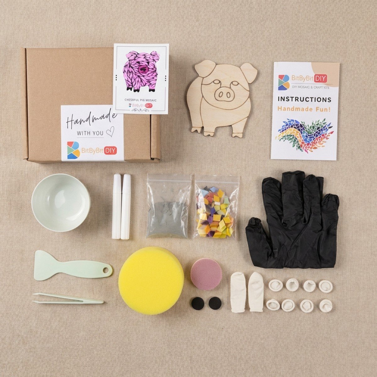 Cheerful Pig Mosaic Art Kit | DIY Glass Mosaic Kit, Premium Mica Tile Craft for Adults & Kids, Unique Home Decor Gift