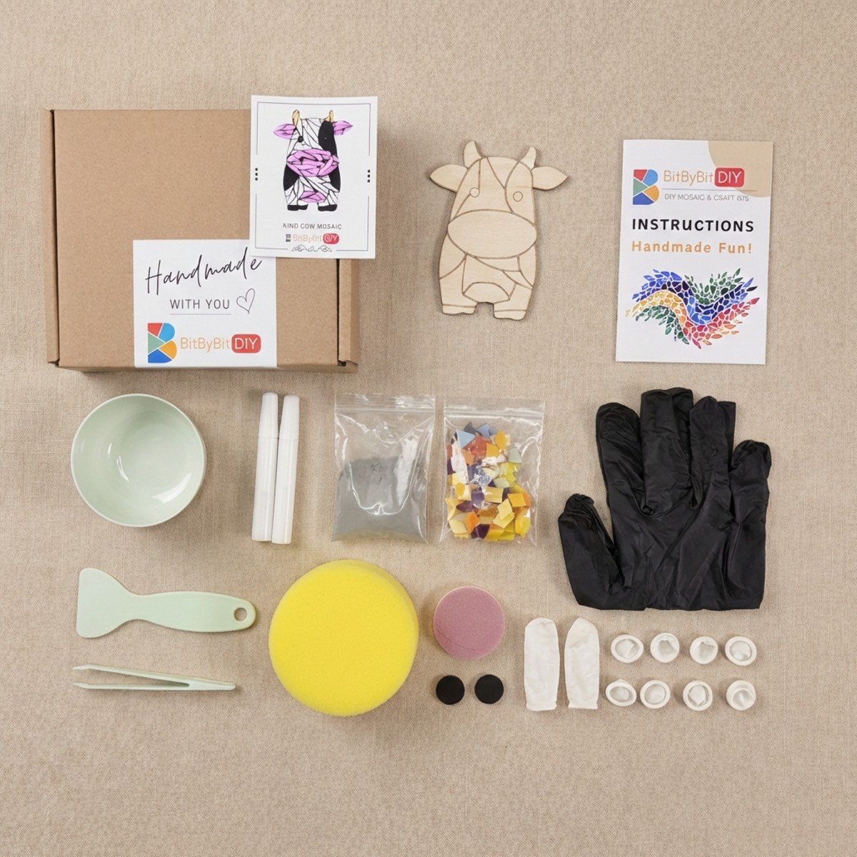 Kind Cow Mosaic Art Kit | DIY Glass Mosaic Kit, Premium Mica Tile Craft for Adults & Kids, Unique Home Decor Gift