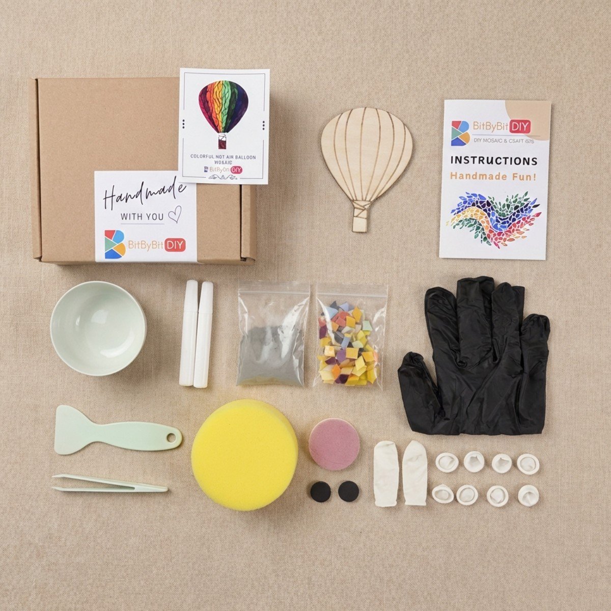 Colorful Hot Air Balloon Mosaic Art Kit | DIY Glass Mosaic Kit, Premium Mica Tile Craft for Adults & Kids, Unique Home Decor Gift