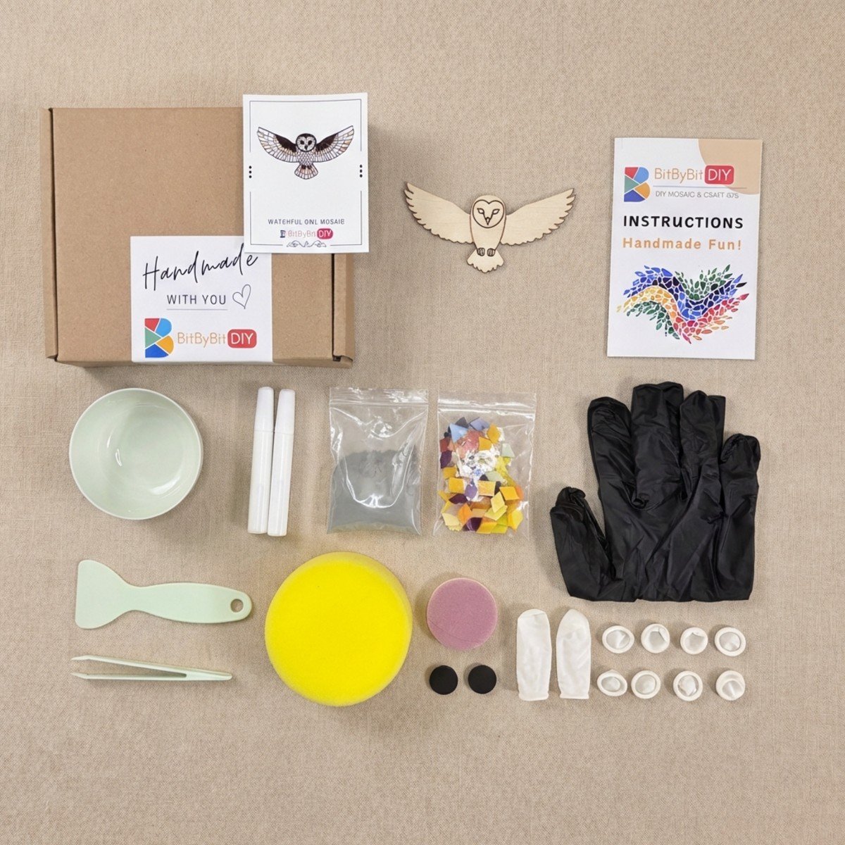 Watchful Owl Mosaic Art Kit | DIY Glass Mosaic Kit, Premium Mica Tile Craft for Adults & Kids, Unique Home Decor Gift