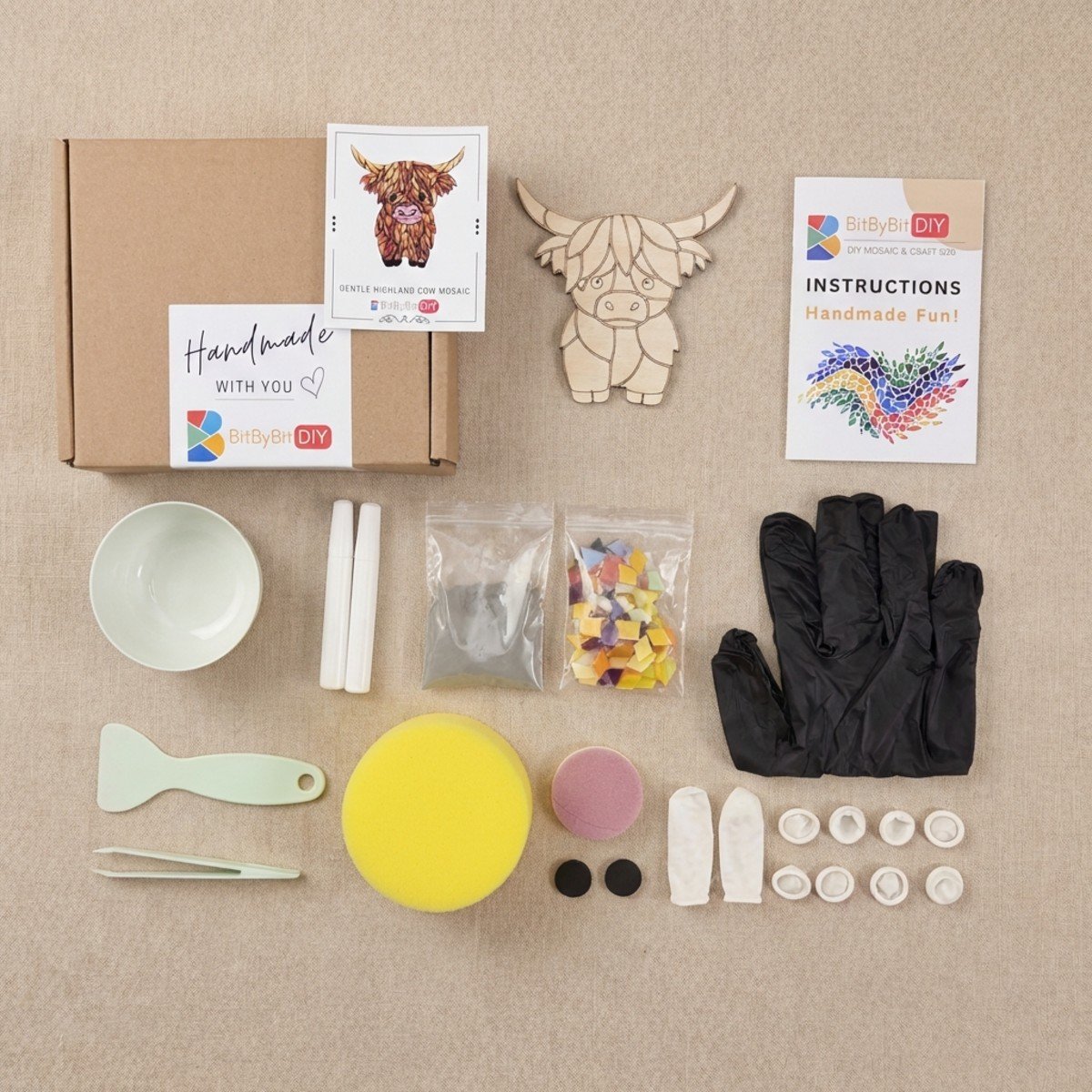 Gentle Highland Cow Mosaic Art Kit | DIY Glass Mosaic Kit, Premium Mica Tile Craft for Adults & Kids, Unique Home Decor Gift