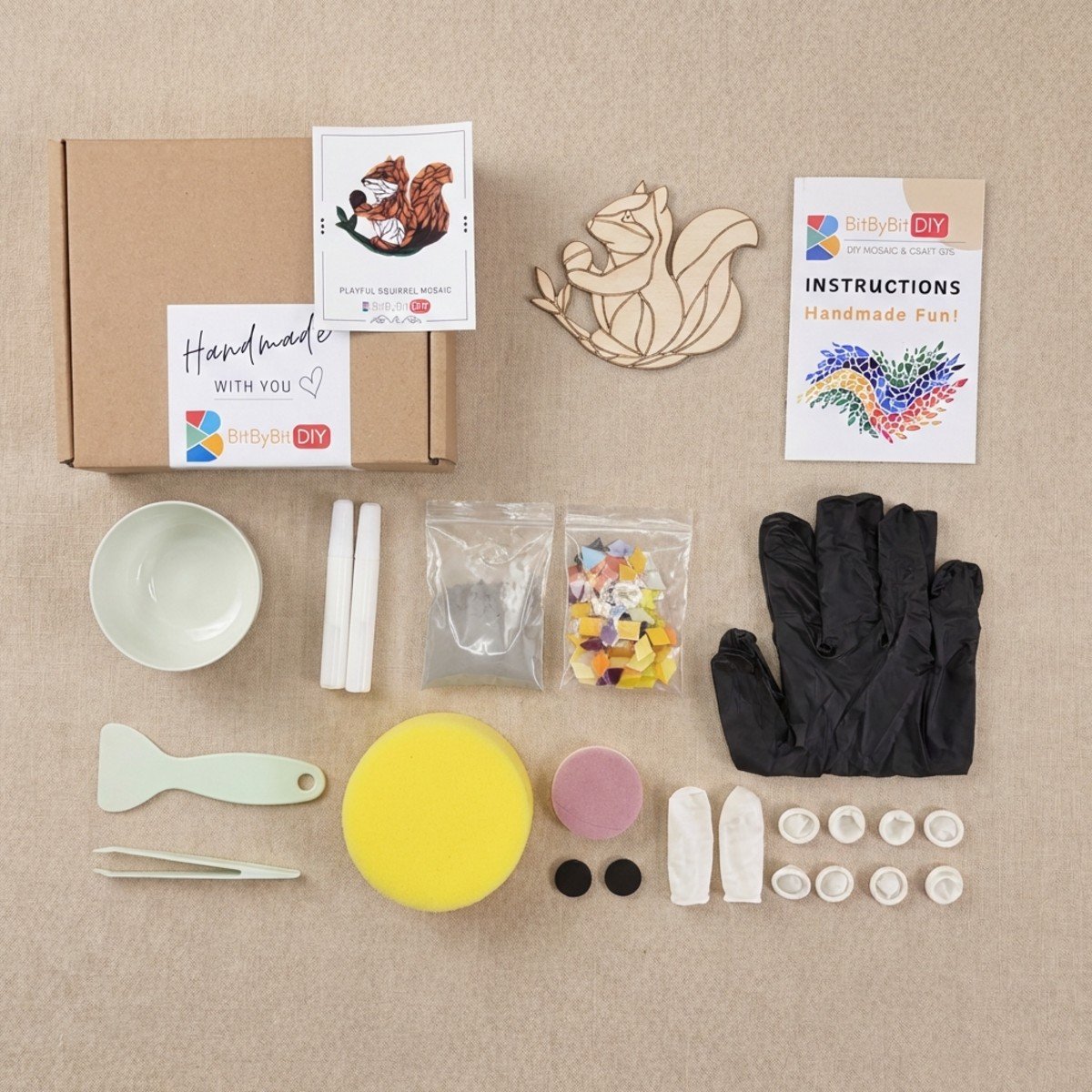 Playful Squirrel Mosaic Art Kit | DIY Glass Mosaic Kit, Premium Mica Tile Craft for Adults & Kids, Unique Home Decor Gift