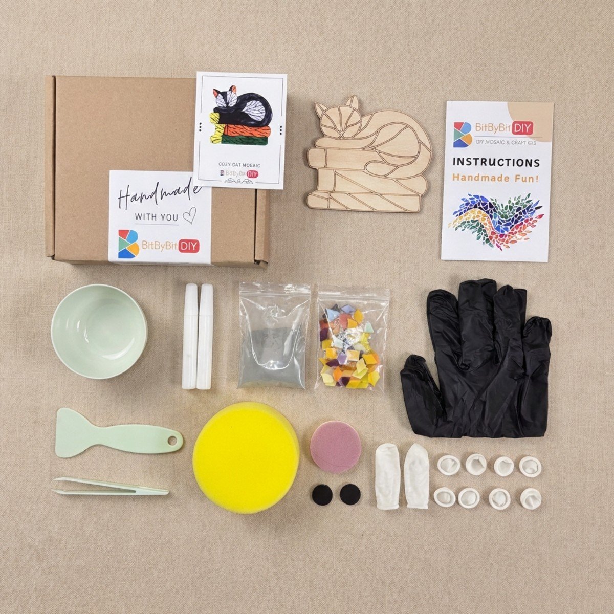 Cozy Cat Mosaic Art Kit | DIY Glass Mosaic Kit, Premium Mica Tile Craft for Adults & Kids, Unique Home Decor Gift