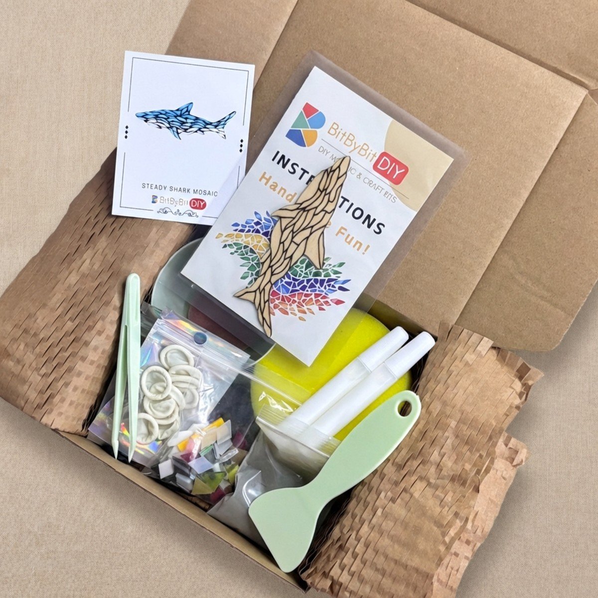 Steady Shark Mosaic Art Kit | DIY Glass Mosaic Kit, Premium Mica Tile Craft for Adults & Kids, Unique Home Decor Gift