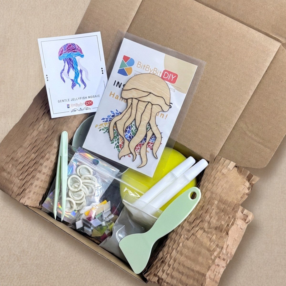 Gentle Jellyfish Mosaic Art Kit | DIY Glass Mosaic Kit, Premium Mica Tile Craft for Adults & Kids, Unique Home Decor Gift