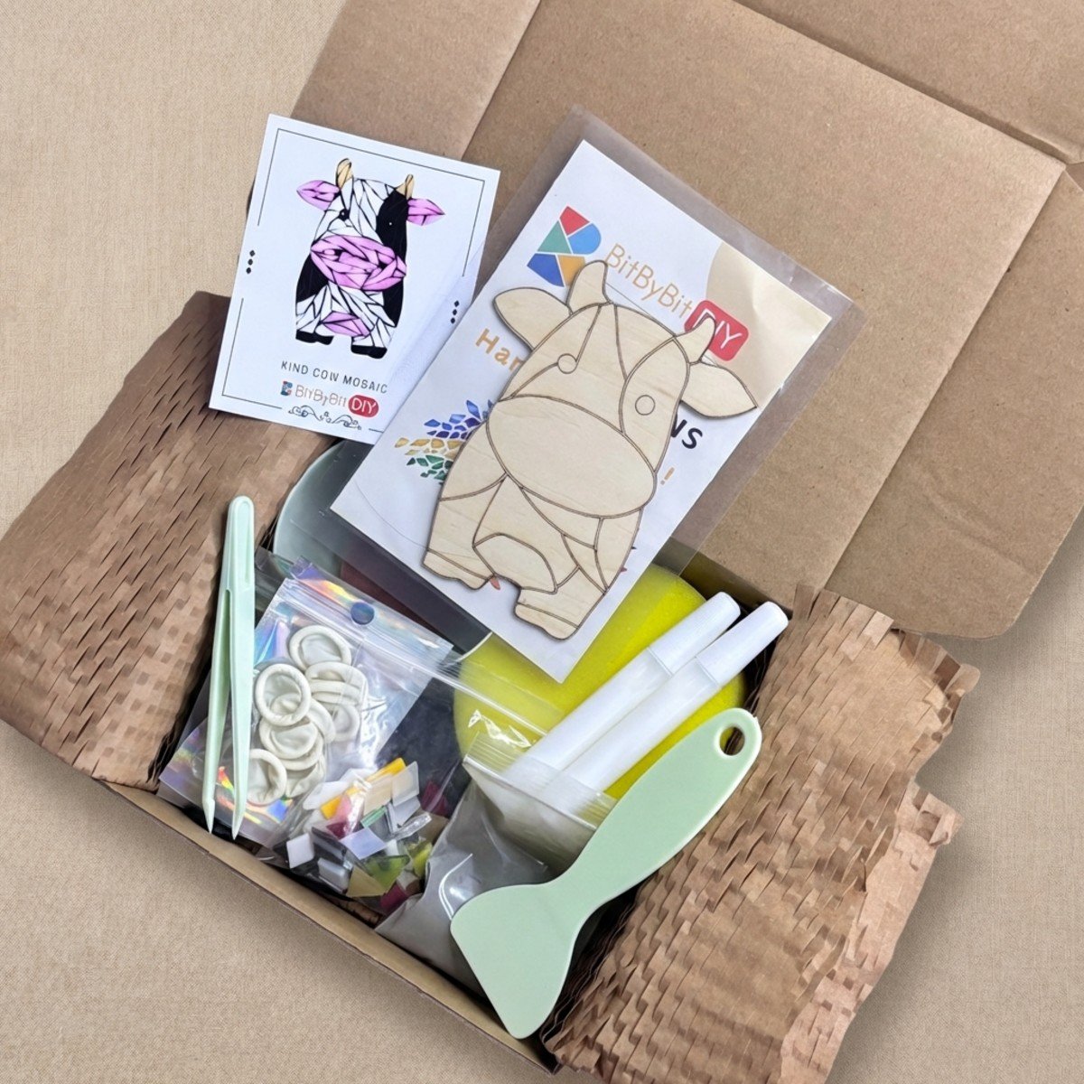 Kind Cow Mosaic Art Kit | DIY Glass Mosaic Kit, Premium Mica Tile Craft for Adults & Kids, Unique Home Decor Gift