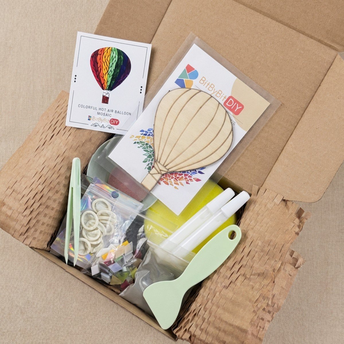 Colorful Hot Air Balloon Mosaic Art Kit | DIY Glass Mosaic Kit, Premium Mica Tile Craft for Adults & Kids, Unique Home Decor Gift