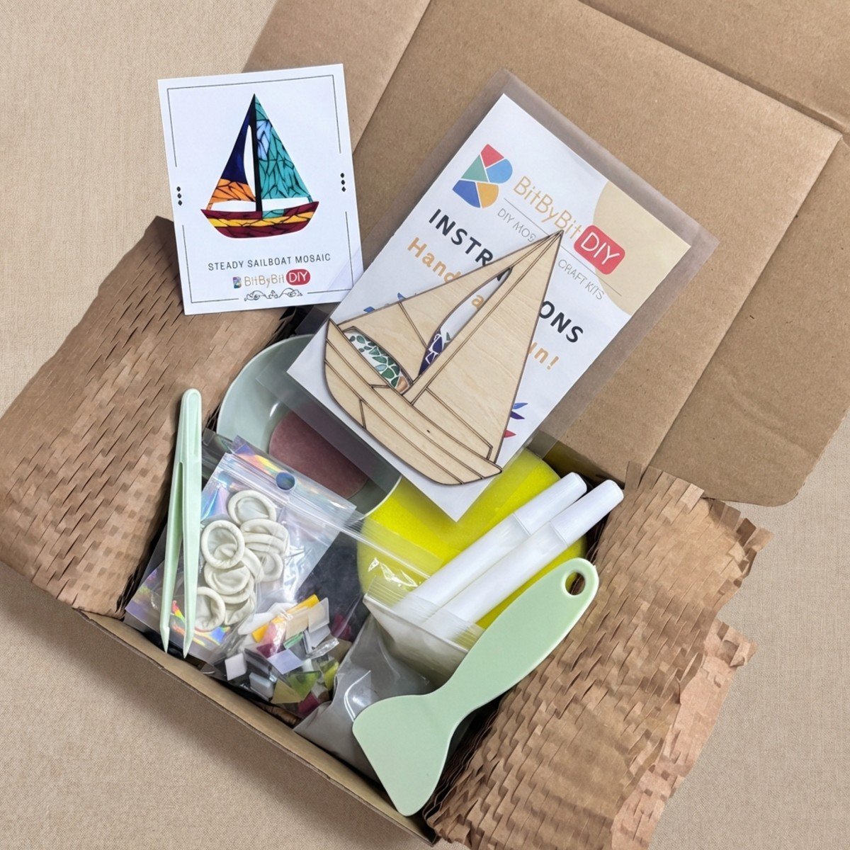 Steady Sailboat Mosaic Art Kit | DIY Glass Mosaic Kit, Premium Mica Tile Craft for Adults & Kids, Unique Home Decor Gift