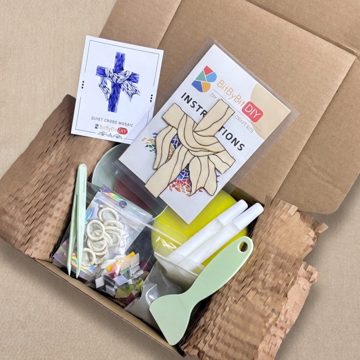 Quiet Cross Mosaic Art Kit | DIY Glass Mosaic Kit, Premium Mica Tile Craft for Adults & Kids, Unique Home Decor Gift