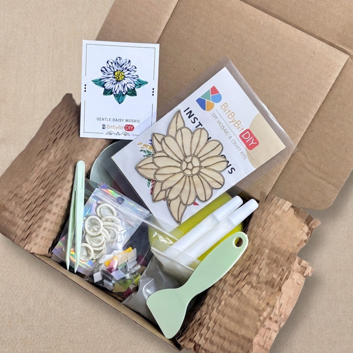 Gentle Daisy Mosaic Art Kit | DIY Glass Mosaic Kit, Premium Mica Tile Craft for Adults & Kids, Unique Home Decor Gift