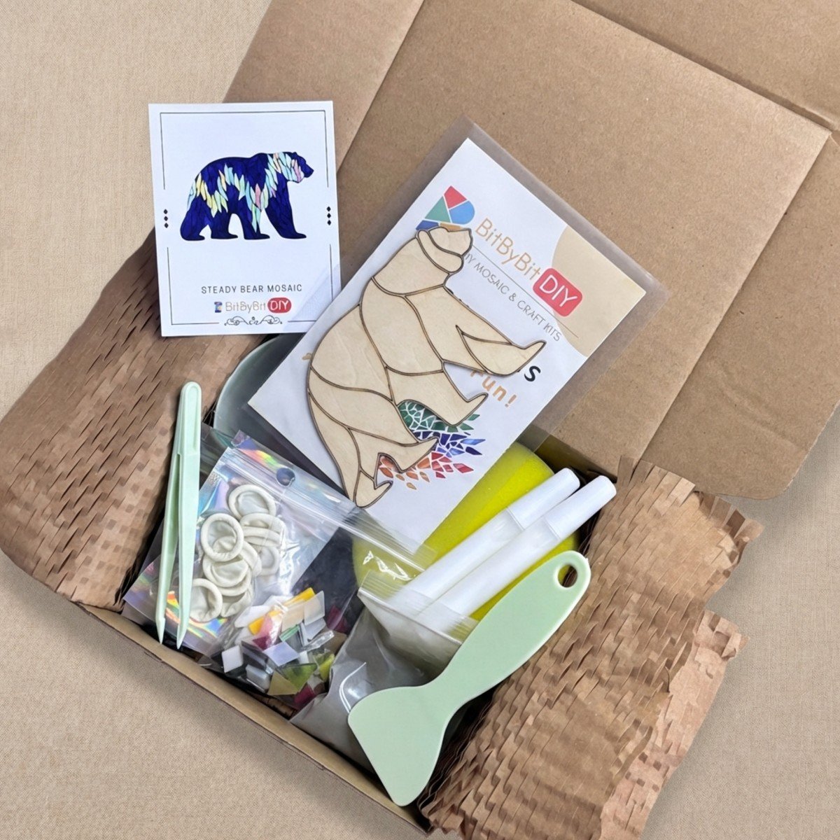 Steady Bear Mosaic Art Kit | DIY Glass Mosaic Kit, Premium Mica Tile Craft for Adults & Kids, Unique Home Decor Gift