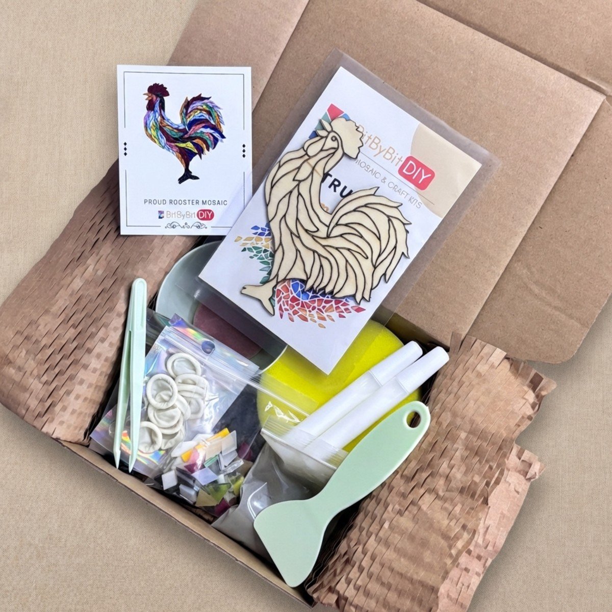 Proud Rooster Mosaic Art Kit | DIY Glass Mosaic Kit, Premium Mica Tile Craft for Adults & Kids, Unique Home Decor Gift