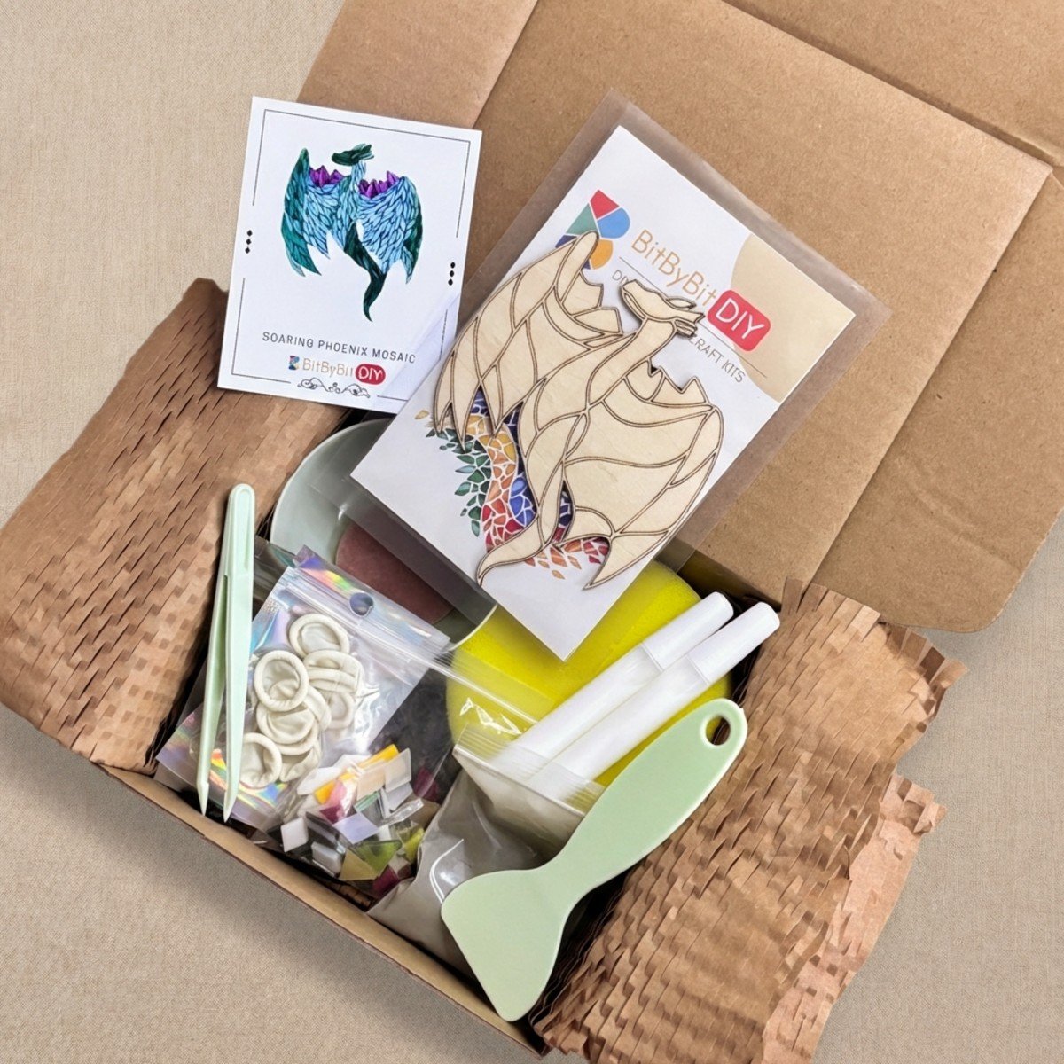 Soaring Phoenix Mosaic Art Kit | DIY Glass Mosaic Kit, Premium Mica Tile Craft for Adults & Kids, Unique Home Decor Gift