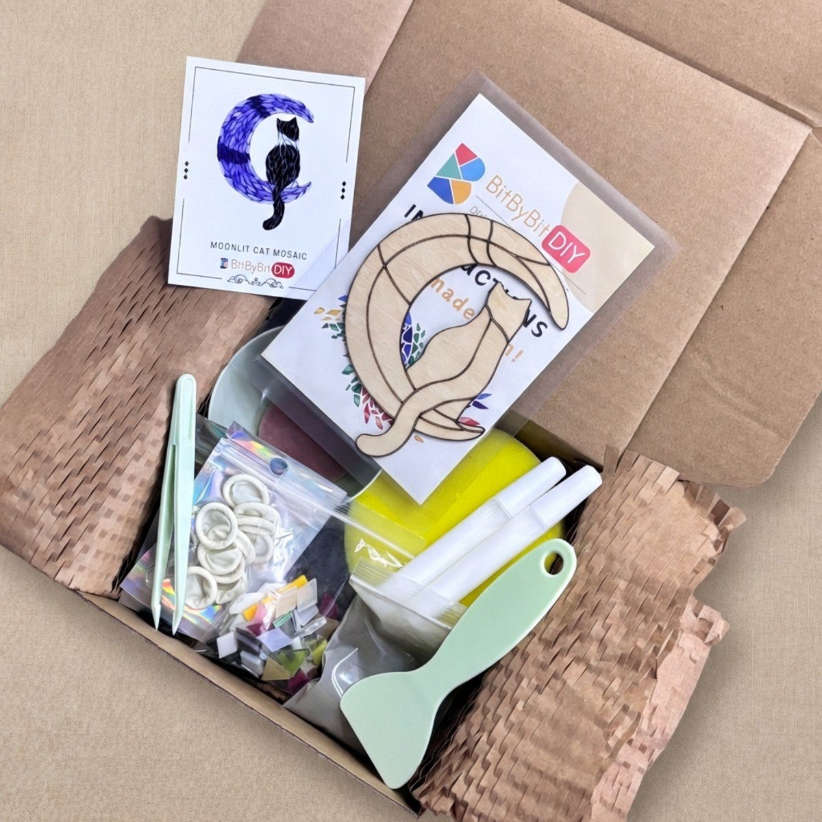 Moonlit Cat Mosaic Art Kit | DIY Glass Mosaic Kit, Premium Mica Tile Craft for Adults & Kids, Unique Home Decor Gift