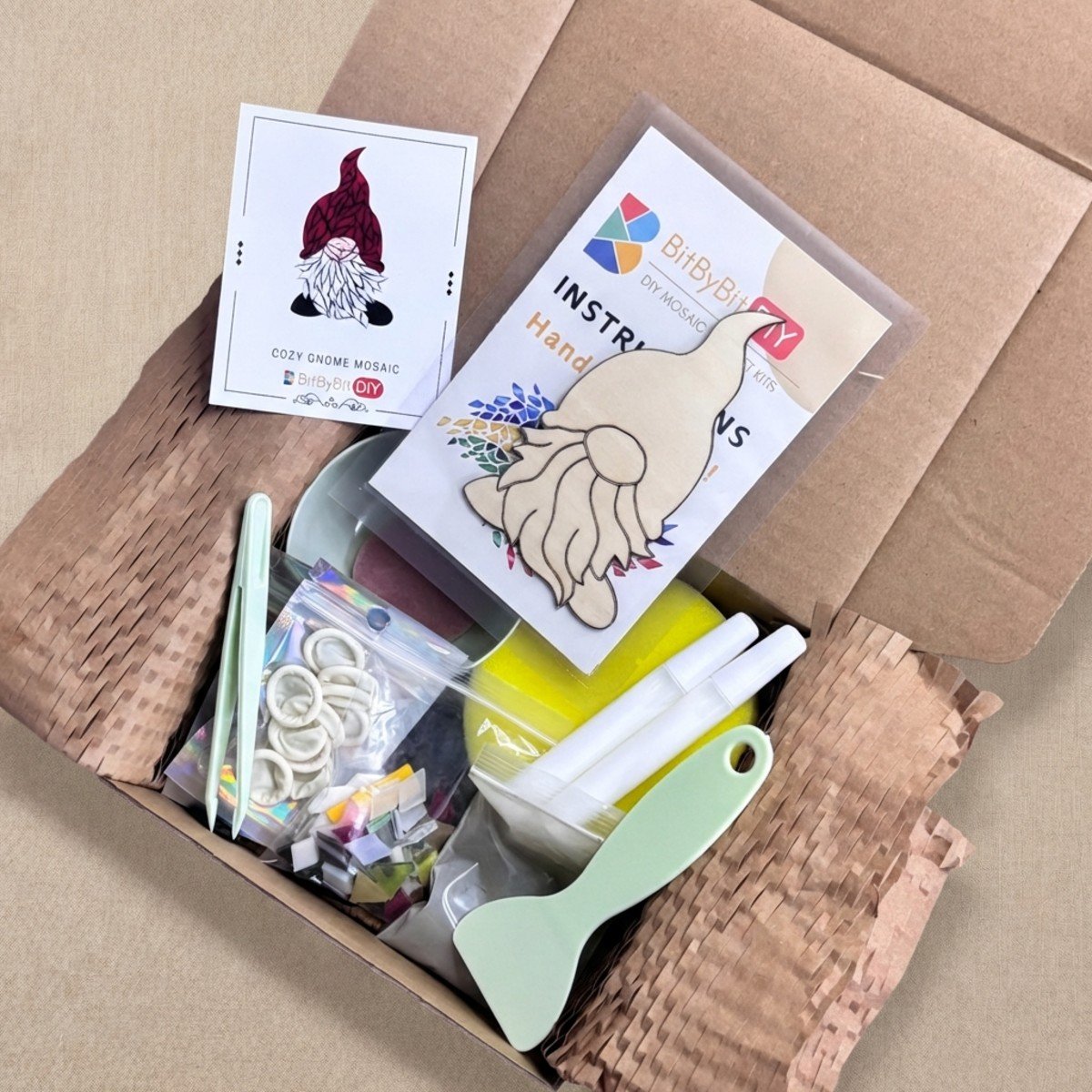 Cozy Gnome Mosaic Art Kit | DIY Glass Mosaic Kit, Premium Mica Tile Craft for Adults & Kids, Unique Home Decor Gift