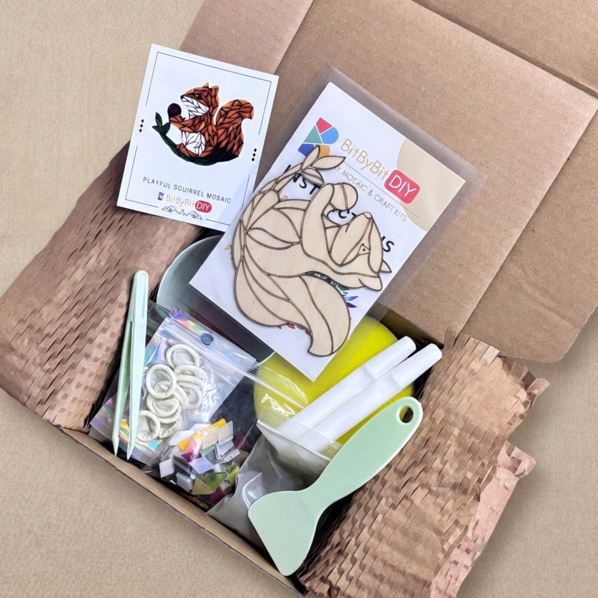 Playful Squirrel Mosaic Art Kit | DIY Glass Mosaic Kit, Premium Mica Tile Craft for Adults & Kids, Unique Home Decor Gift