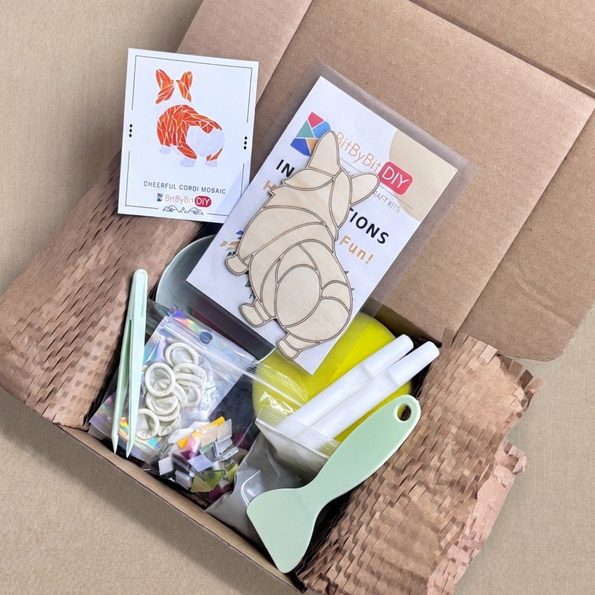 Cheerful Corgi Mosaic Art Kit | DIY Glass Mosaic Kit, Premium Mica Tile Craft for Adults & Kids, Unique Home Decor Gift