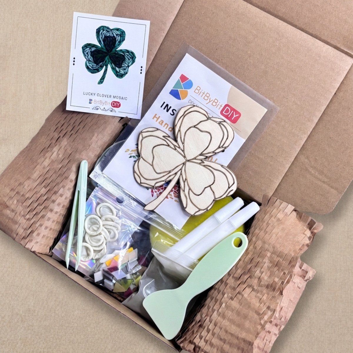Lucky Clover Mosaic Art Kit | DIY Glass Mosaic Kit, Premium Mica Tile Craft for Adults & Kids, Unique Home Decor Gift