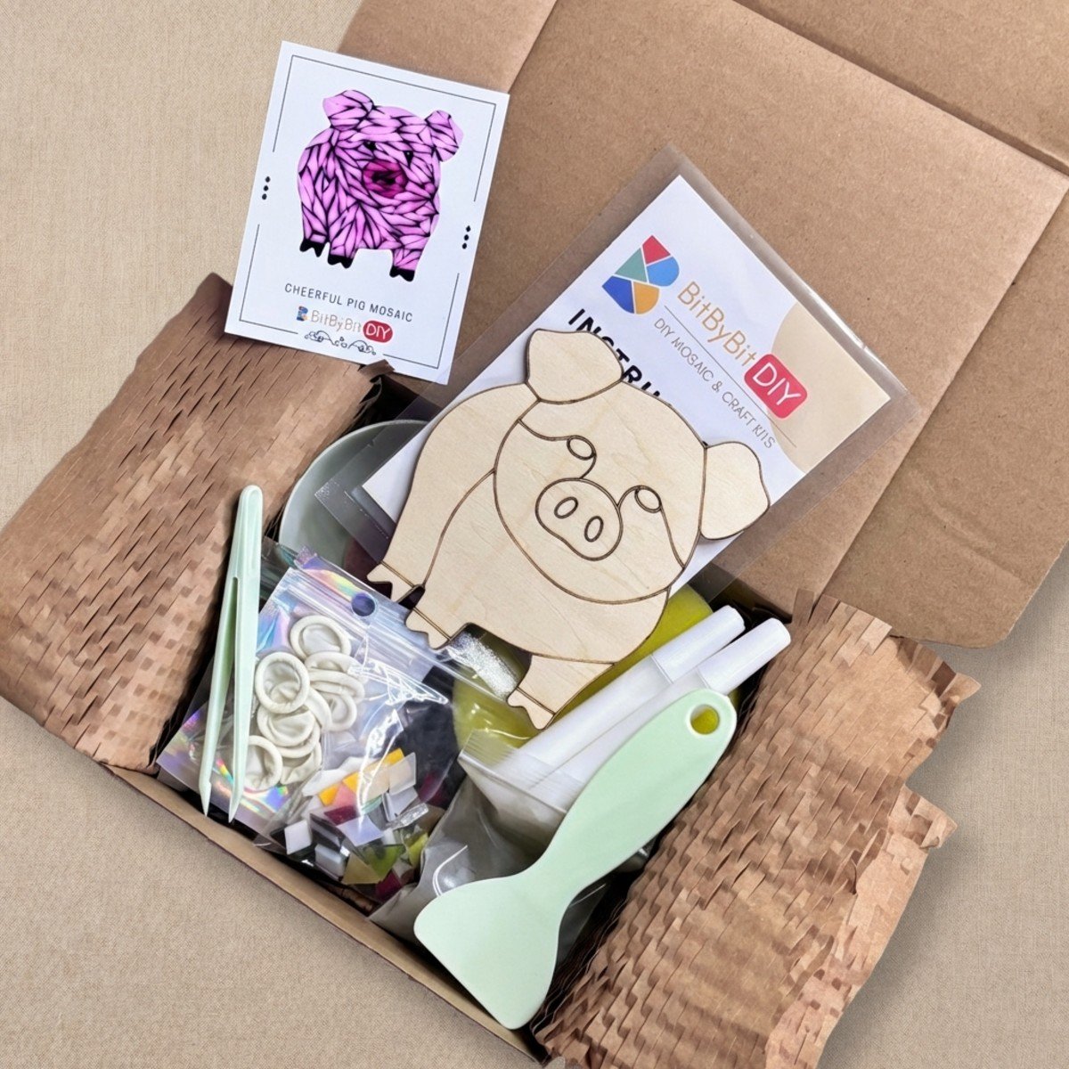 Cheerful Pig Mosaic Art Kit | DIY Glass Mosaic Kit, Premium Mica Tile Craft for Adults & Kids, Unique Home Decor Gift