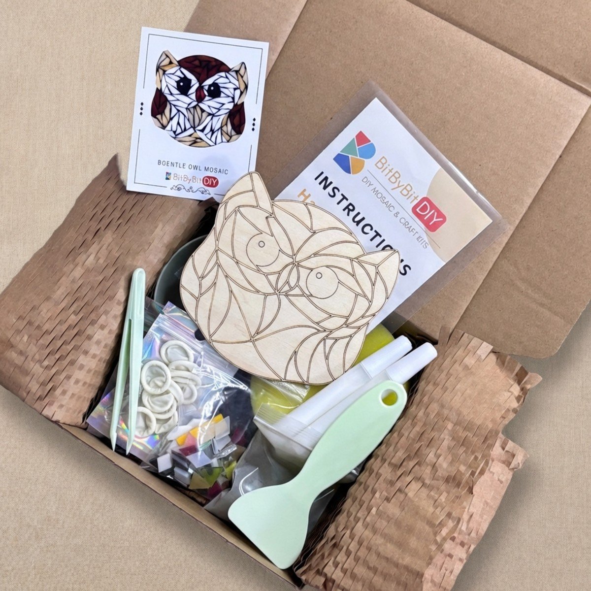 BeGentle Owl Mosaic Art Kit | DIY Glass Mosaic Kit, Premium Mica Tile Craft for Adults & Kids, Unique Home Decor Gift