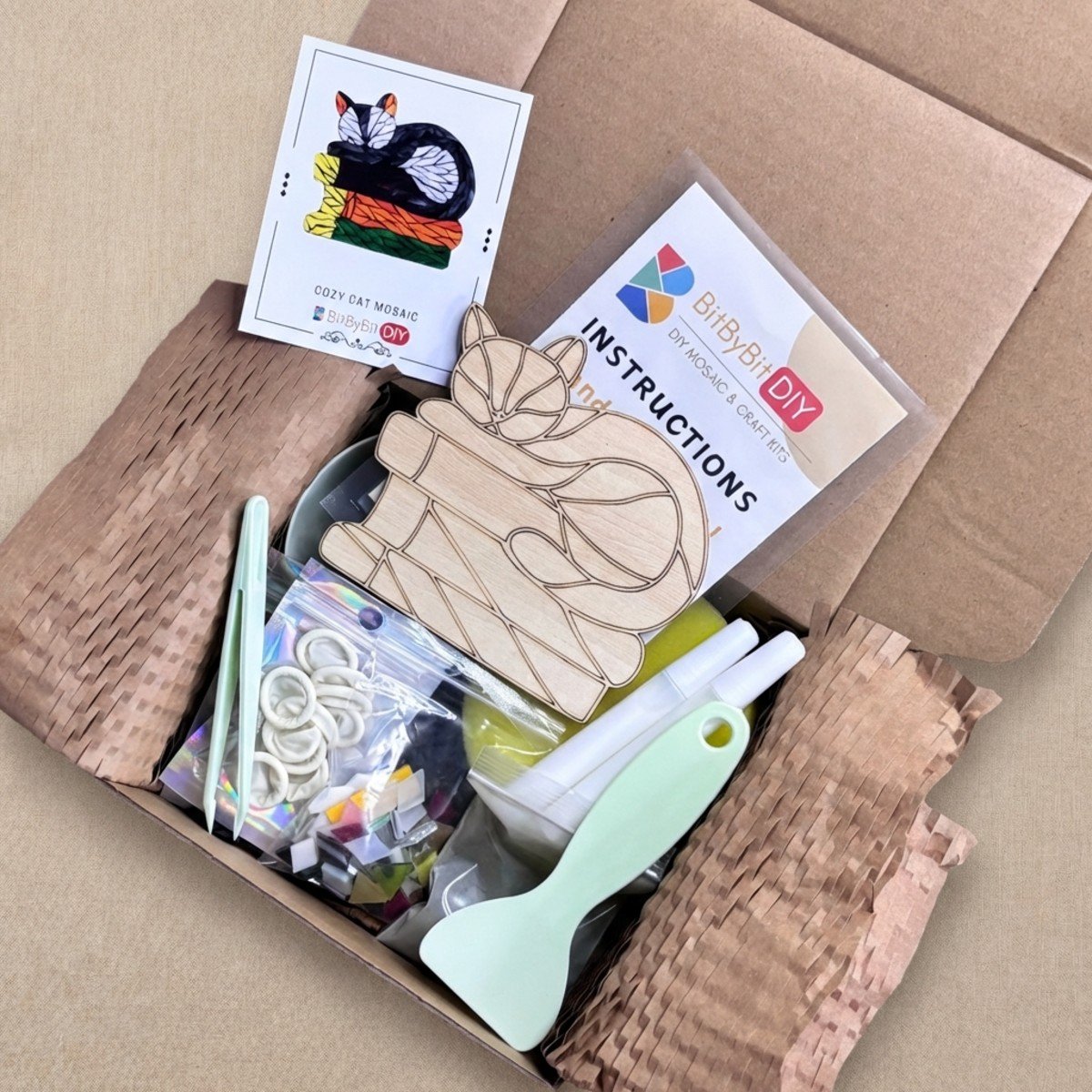 Cozy Cat Mosaic Art Kit | DIY Glass Mosaic Kit, Premium Mica Tile Craft for Adults & Kids, Unique Home Decor Gift