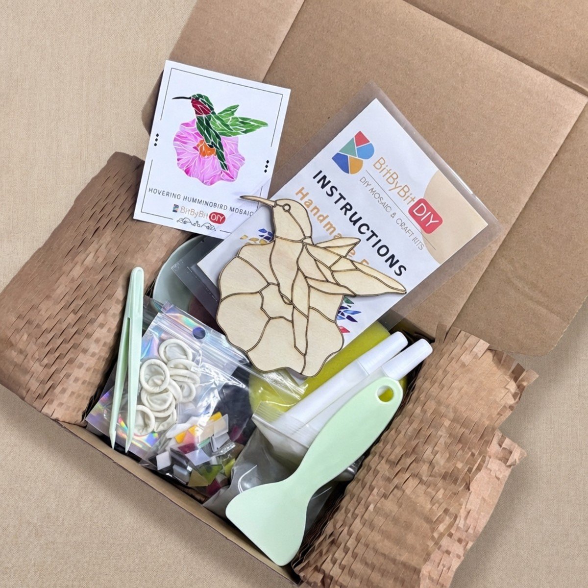 Hovering Hummingbird Mosaic Art Kit | DIY Glass Mosaic Kit, Premium Mica Tile Craft for Adults & Kids, Unique Home Decor Gift