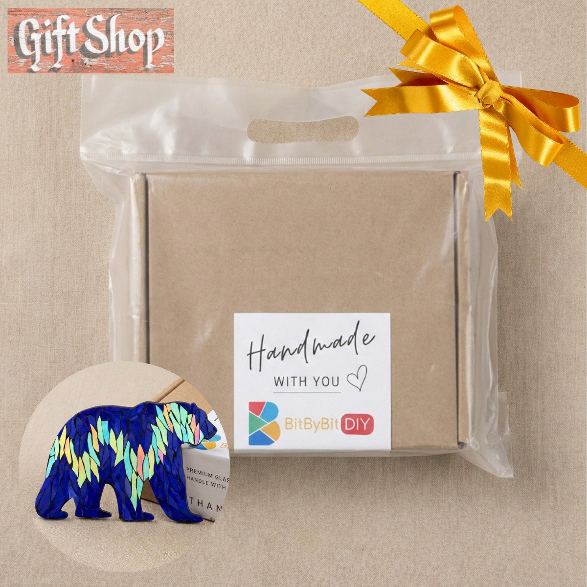 Steady Bear Mosaic Art Kit | DIY Glass Mosaic Kit, Premium Mica Tile Craft for Adults & Kids, Unique Home Decor Gift