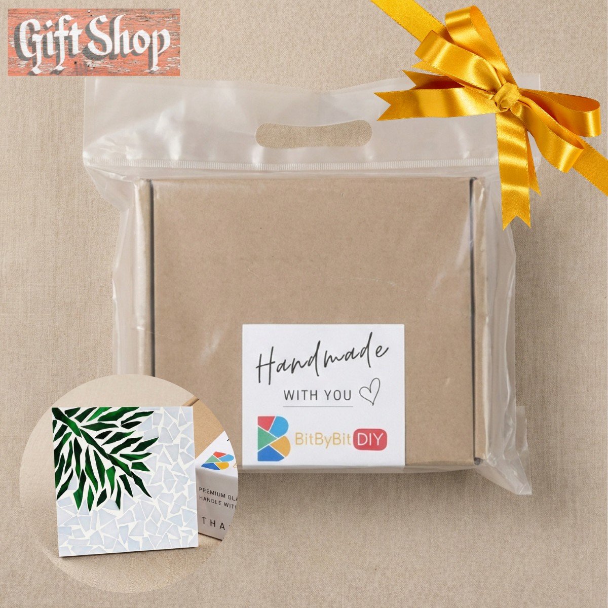 Calm Palm Leaf Mosaic Art Kit | DIY Glass Mosaic Kit, Premium Mica Tile Craft for Adults & Kids, Unique Home Decor Gift