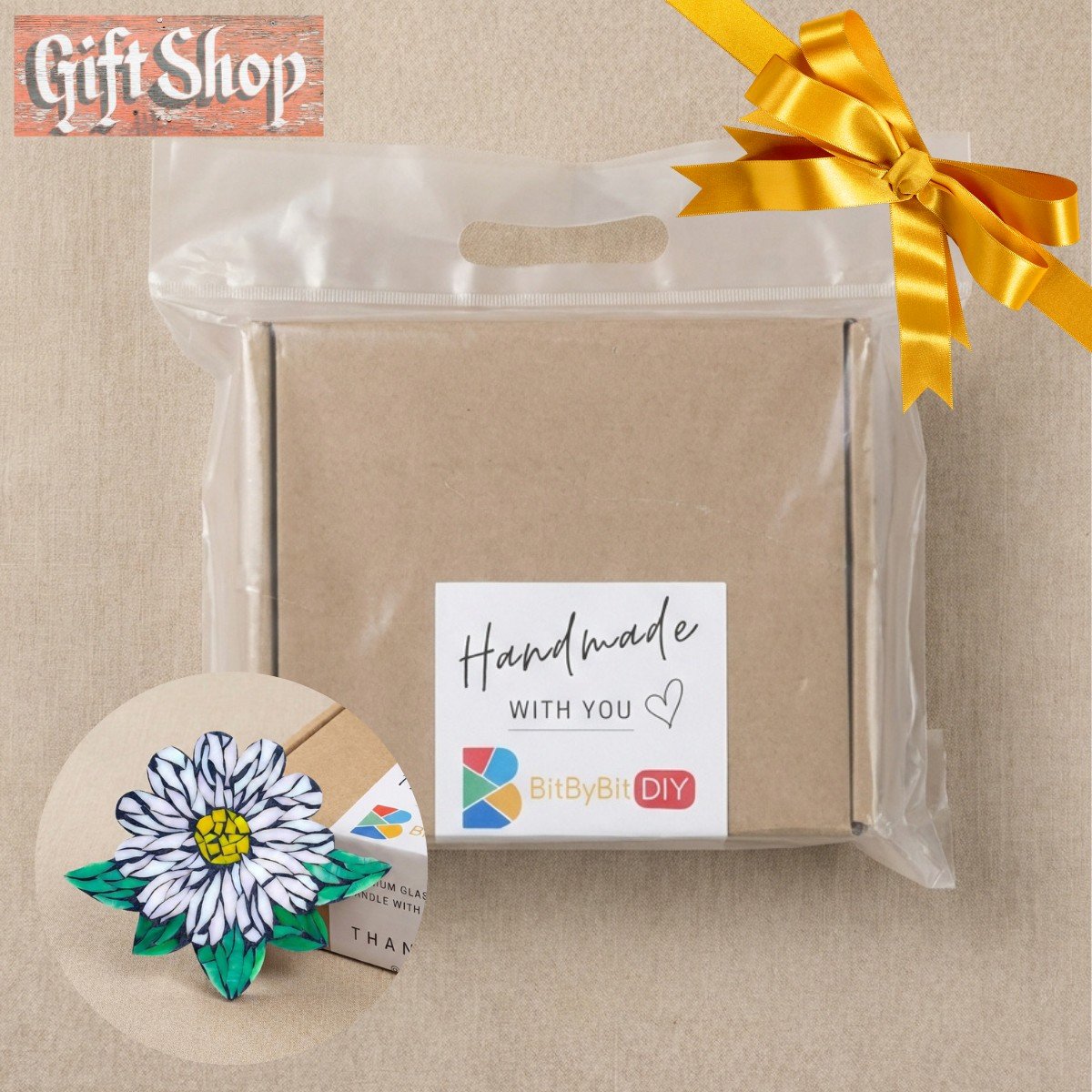 Gentle Daisy Mosaic Art Kit | DIY Glass Mosaic Kit, Premium Mica Tile Craft for Adults & Kids, Unique Home Decor Gift