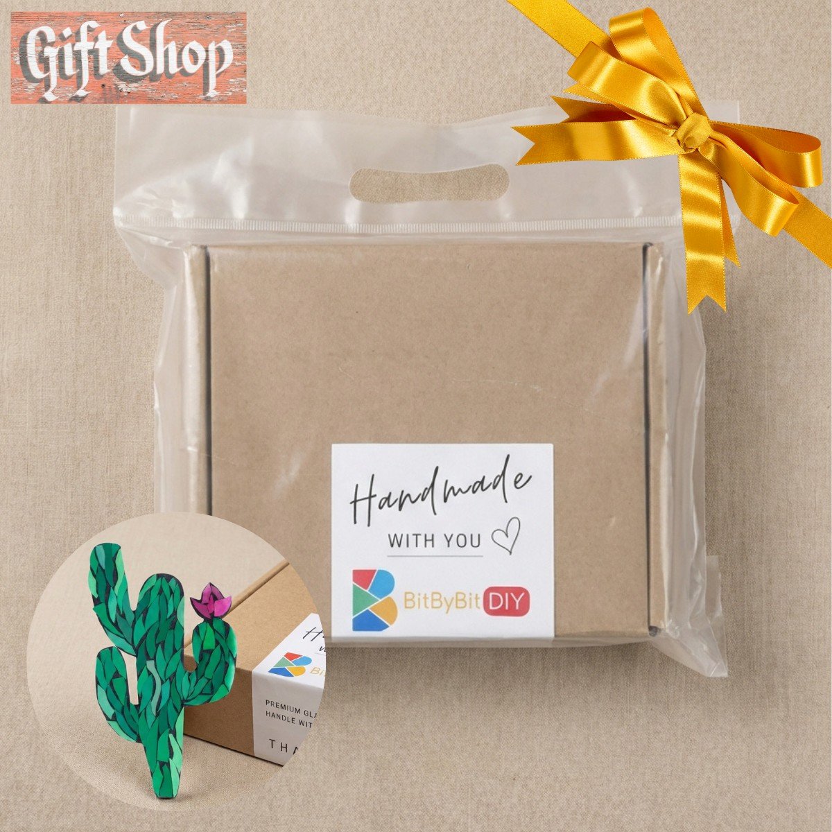 Blooming Cactus Mosaic Art Kit | DIY Glass Mosaic Kit, Premium Mica Tile Craft for Adults & Kids, Unique Home Decor Gift