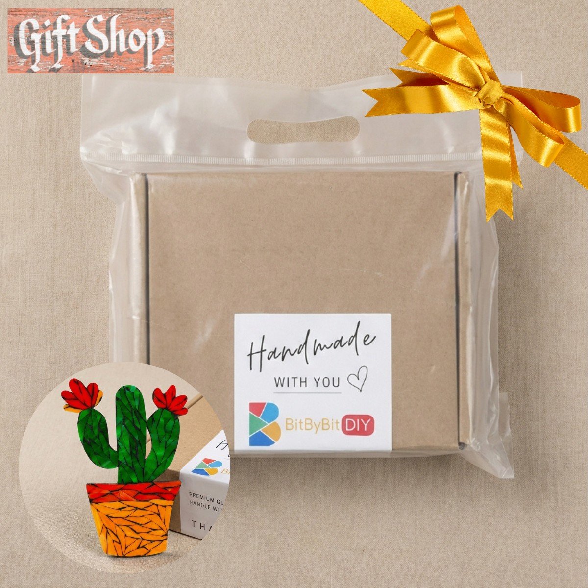 Cheerful Potted Cactus Mosaic Art Kit | DIY Glass Mosaic Kit, Premium Mica Tile Craft for Adults & Kids, Unique Home Decor Gift