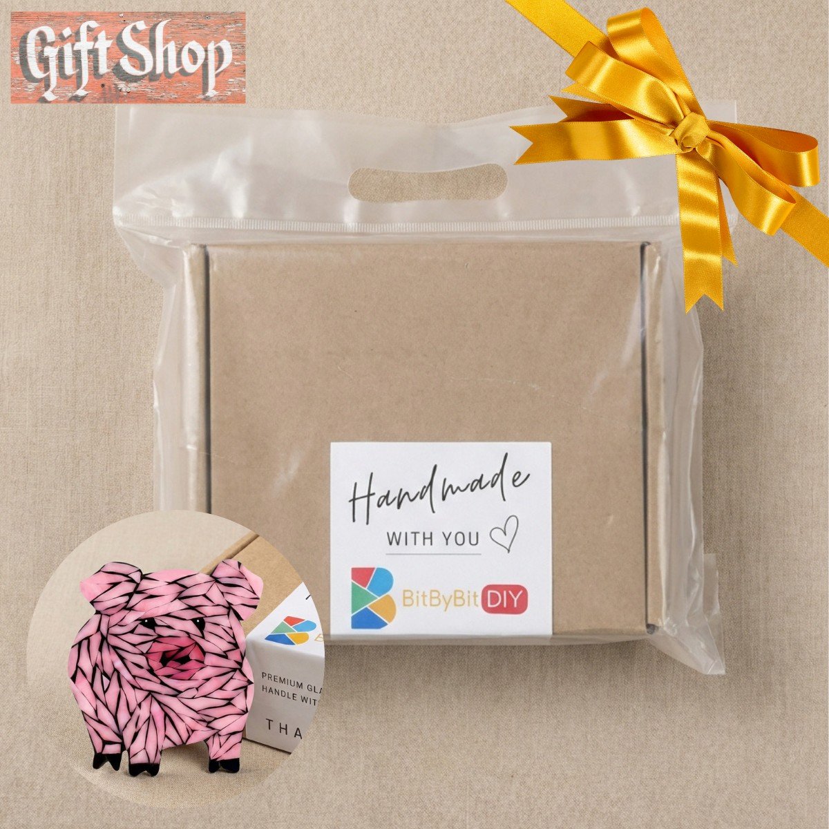 Cheerful Pig Mosaic Art Kit | DIY Glass Mosaic Kit, Premium Mica Tile Craft for Adults & Kids, Unique Home Decor Gift