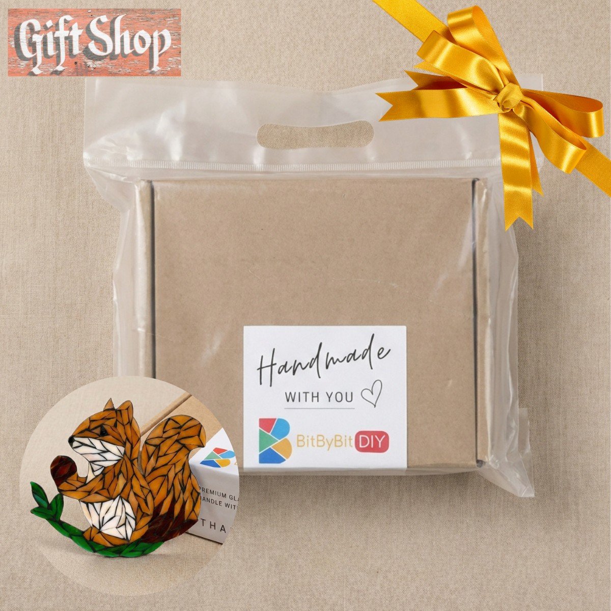 Playful Squirrel Mosaic Art Kit | DIY Glass Mosaic Kit, Premium Mica Tile Craft for Adults & Kids, Unique Home Decor Gift