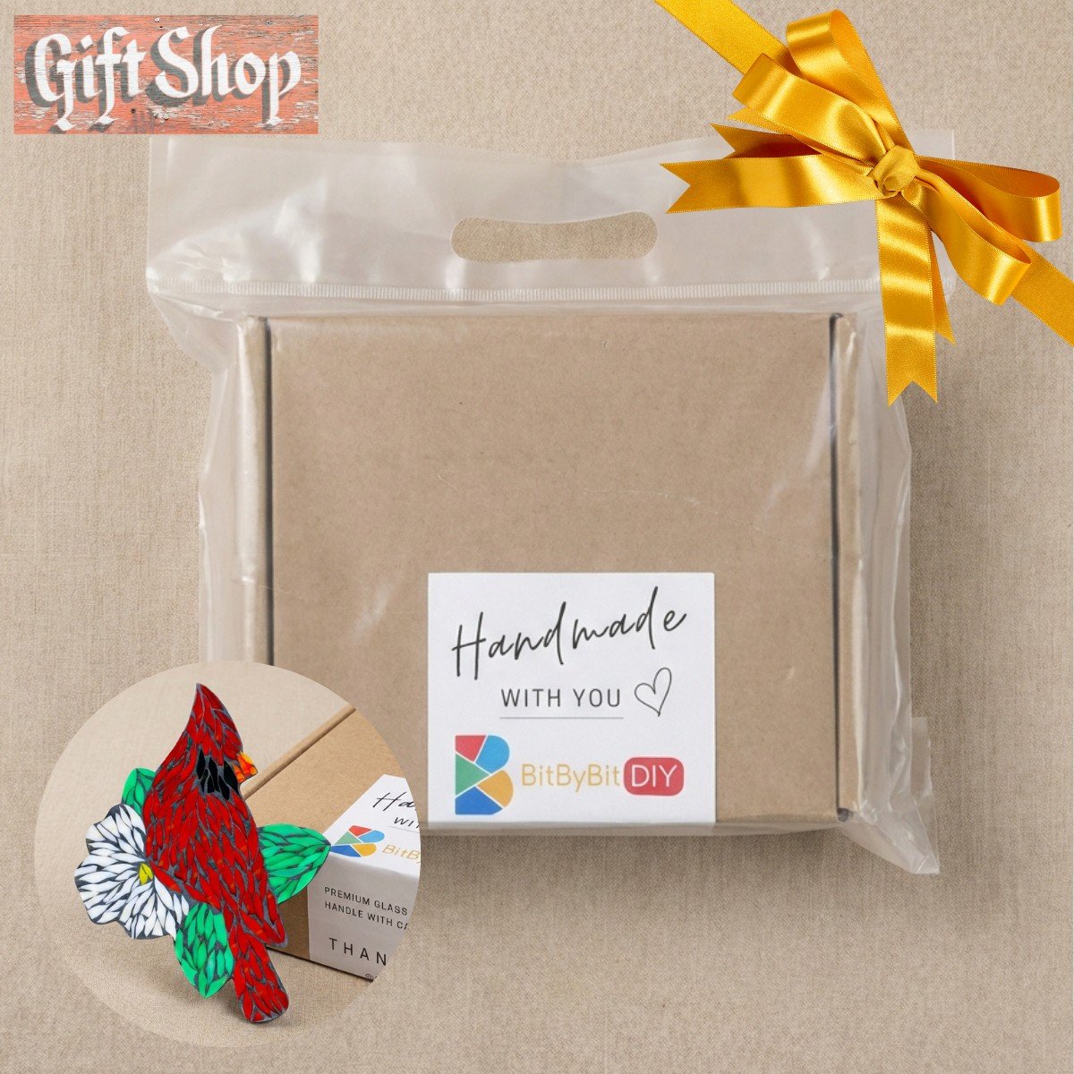Guiding Cardinal Mosaic Art Kit | DIY Glass Mosaic Kit, Premium Mica Tile Craft for Adults & Kids, Unique Home Decor Gift