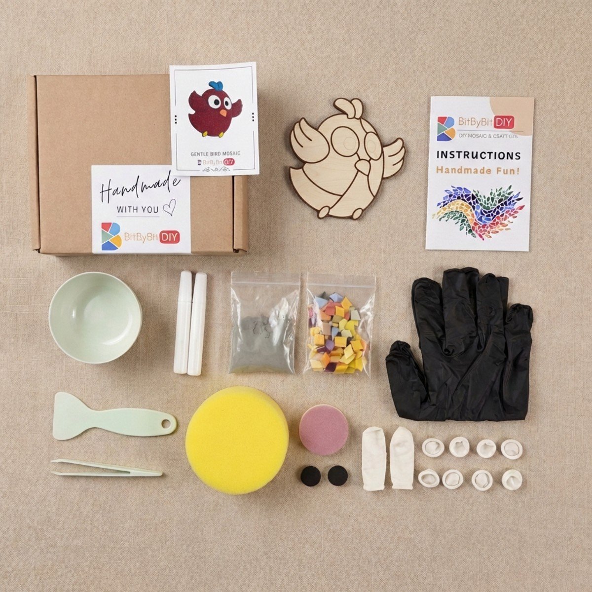 Little Red Bird Mosaic Art Kit | DIY Glass Mosaic Kit, Premium Mica Tile Craft for Adults & Kids, Unique Home Decor Gift