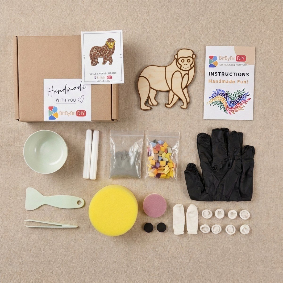 Golden Monkey Mosaic Art Kit | DIY Glass Mosaic Kit, Premium Mica Tile Craft for Adults & Kids, Unique Home Decor Gift