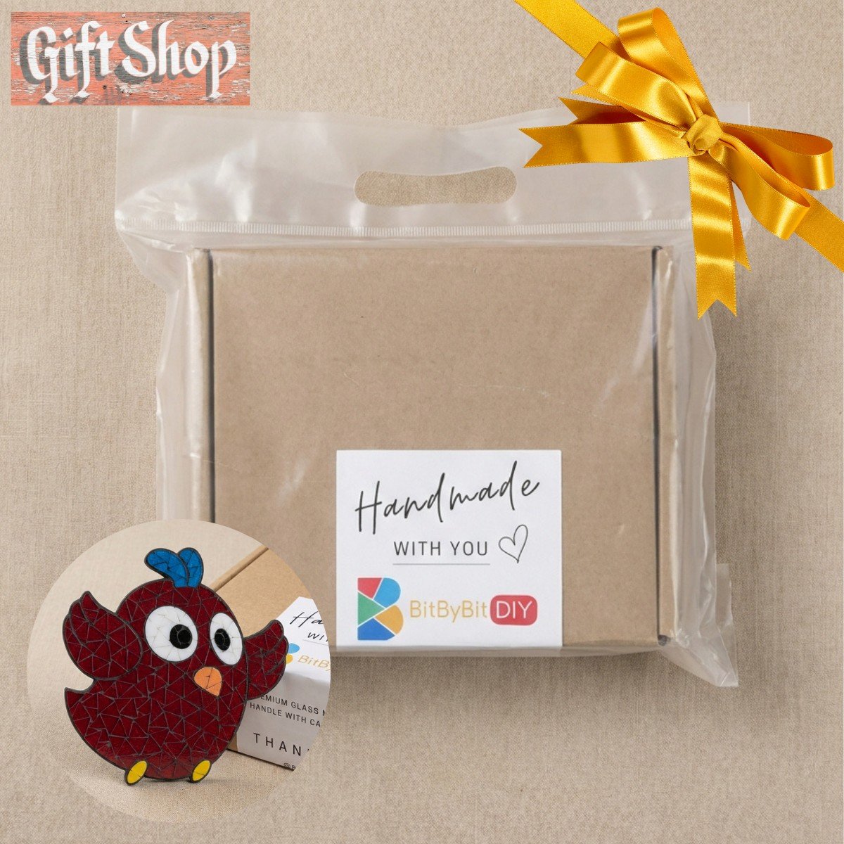 Little Red Bird Mosaic Art Kit | DIY Glass Mosaic Kit, Premium Mica Tile Craft for Adults & Kids, Unique Home Decor Gift