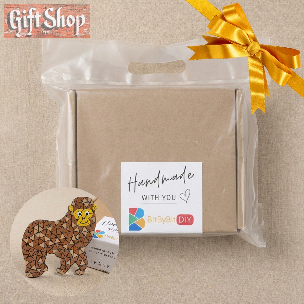 Golden Monkey Mosaic Art Kit | DIY Glass Mosaic Kit, Premium Mica Tile Craft for Adults & Kids, Unique Home Decor Gift