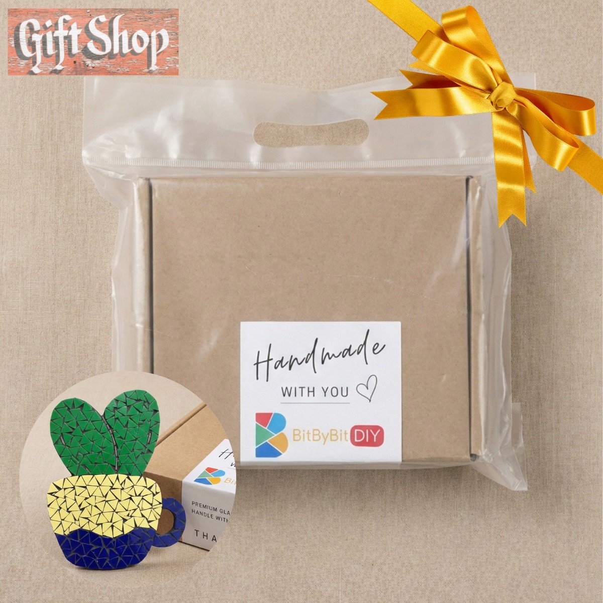 Coffee & Heart Plant Mosaic Art Kit | DIY Glass Mosaic Kit, Premium Mica Tile Craft for Adults & Kids, Unique Home Decor Gift