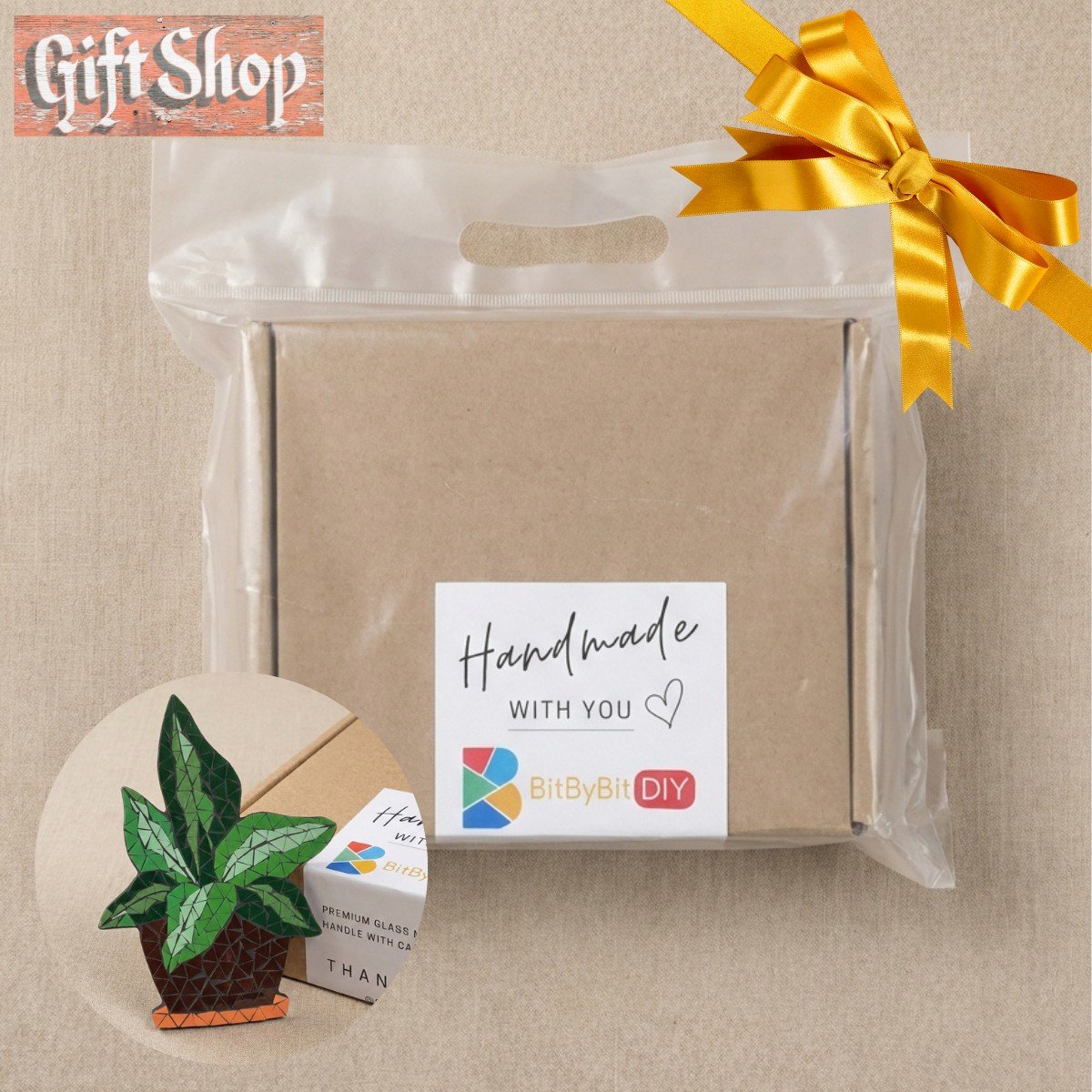 Potted Greenery Mosaic Art Kit | DIY Glass Mosaic Kit, Premium Mica Tile Craft for Adults & Kids, Unique Home Decor Gift