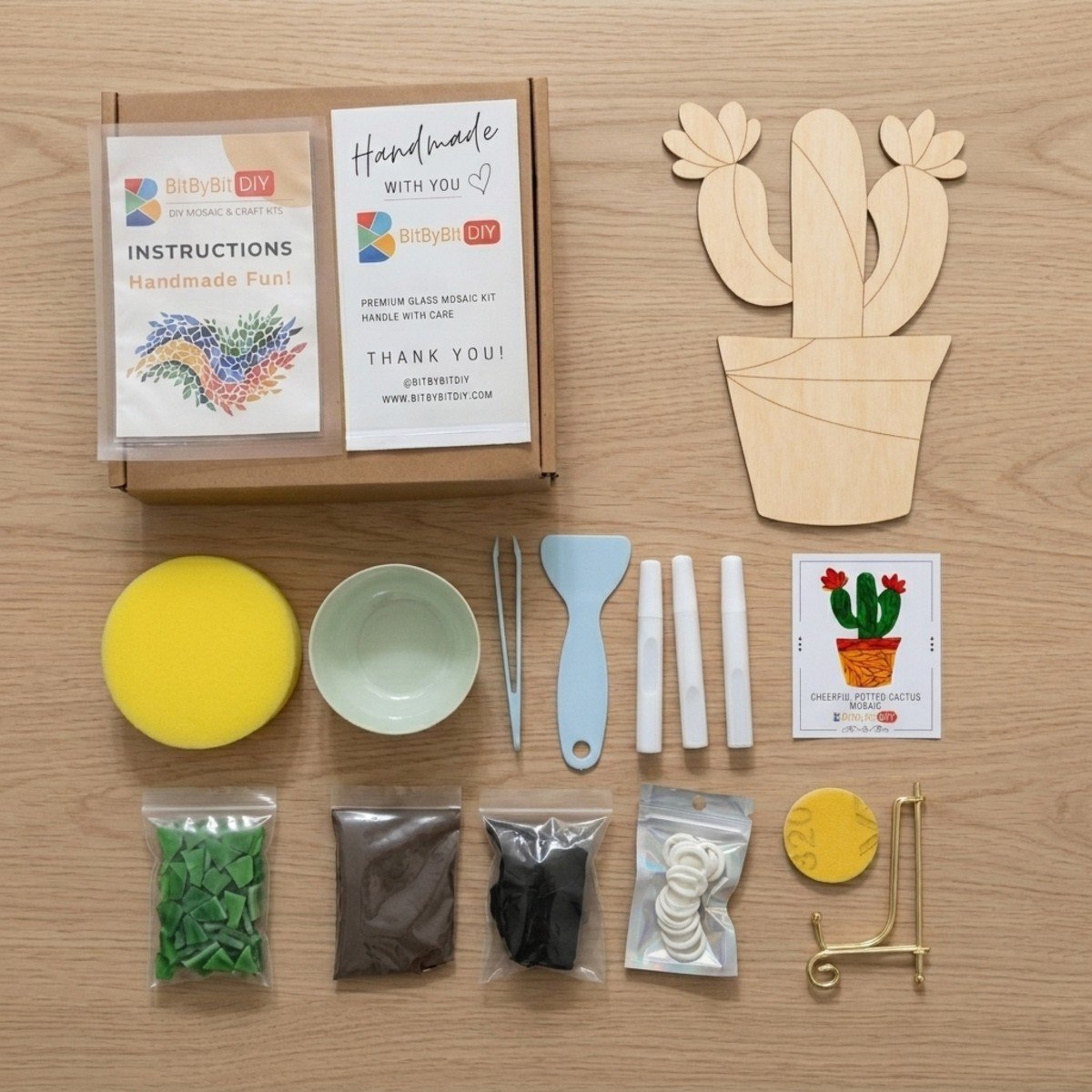 Cheerful Potted Cactus Glass Mosaic Art Kit