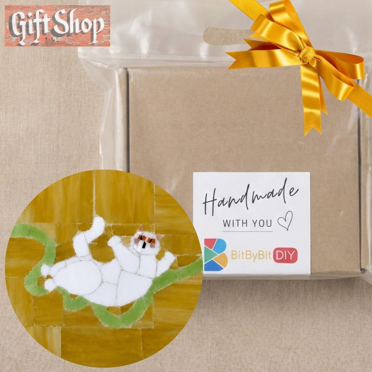 Playful White Cat Mosaic Art Kit