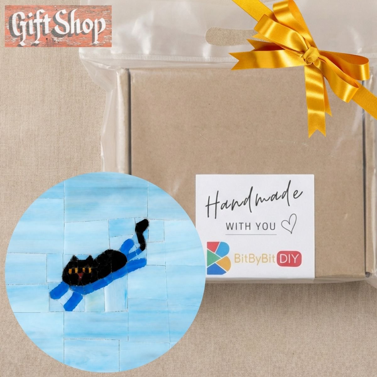 Swimming Cat Mosaic Art Kit
