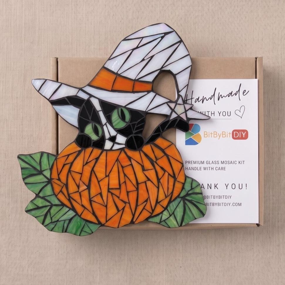 Witch Cat Pumpkin Mosaic Art Kit
